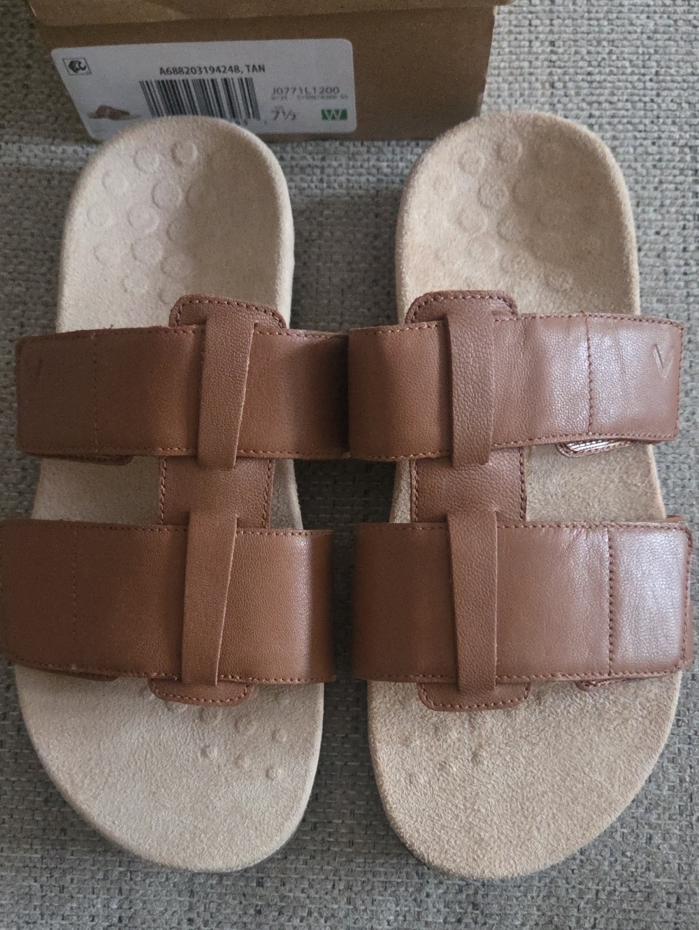 Vionic Brown Double-Strap Leather Slide Sandals 7.5 W